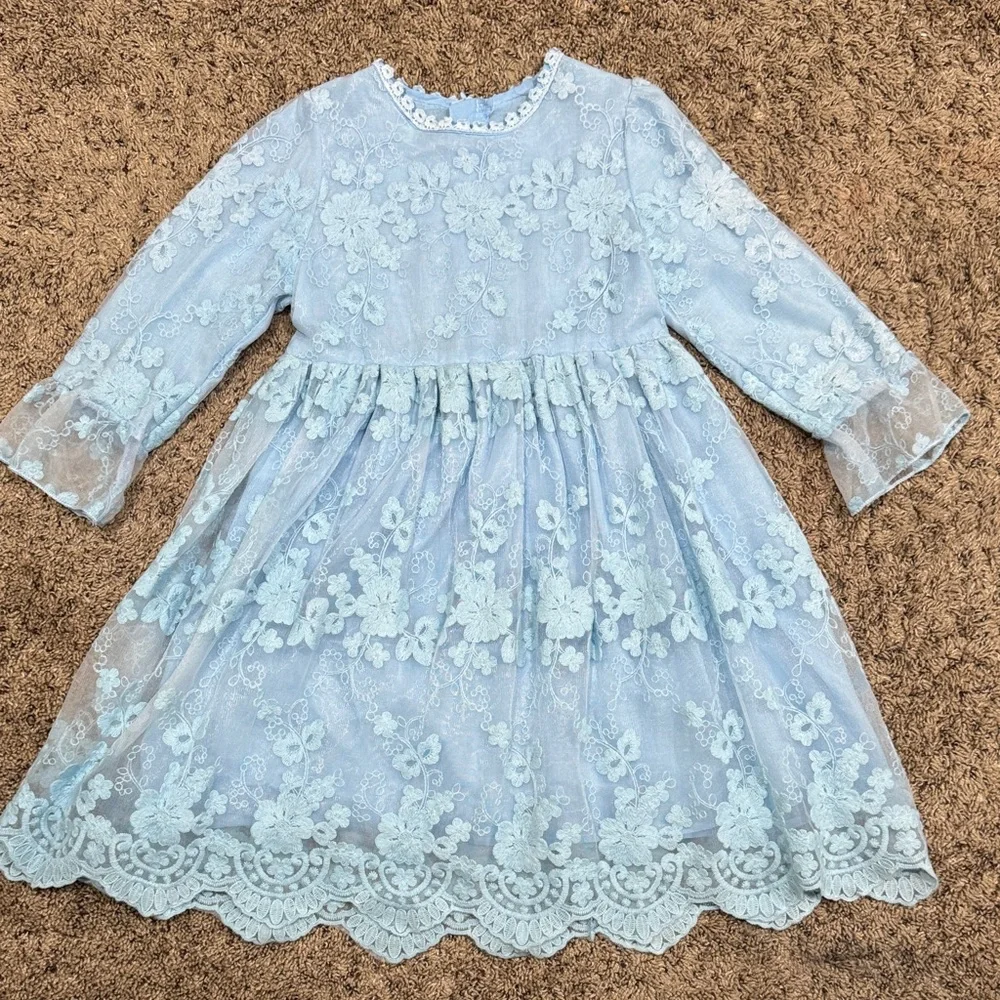 NNJXD Elegant Blue Lace Girls Kids Dress Size 8